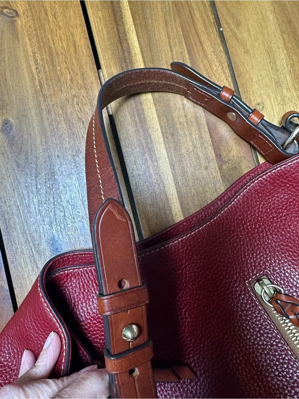 Dooney & Bourke Burgundy Cooper Pebbled Leather Hobo with Tan Accents